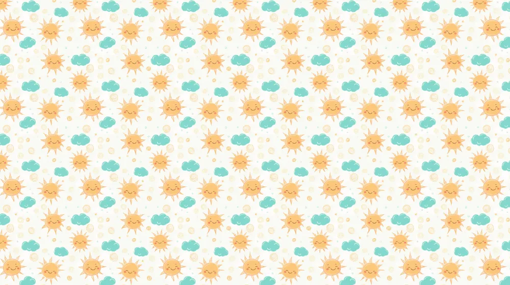 Papel de parede crianç com padrões | Sorrisos de sol e nuvens suaves