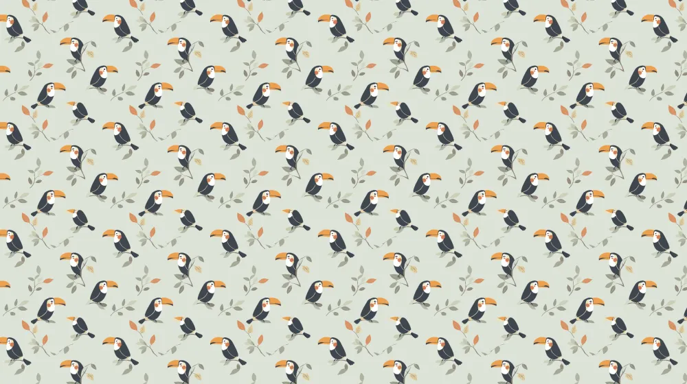 Papel de parede crianç com padrões | Tucanos coloridos em fundo pastel