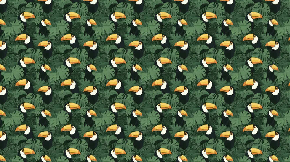 Papel de parede crianç com padrões | Tucanos coloridos entre folhagens tropicais