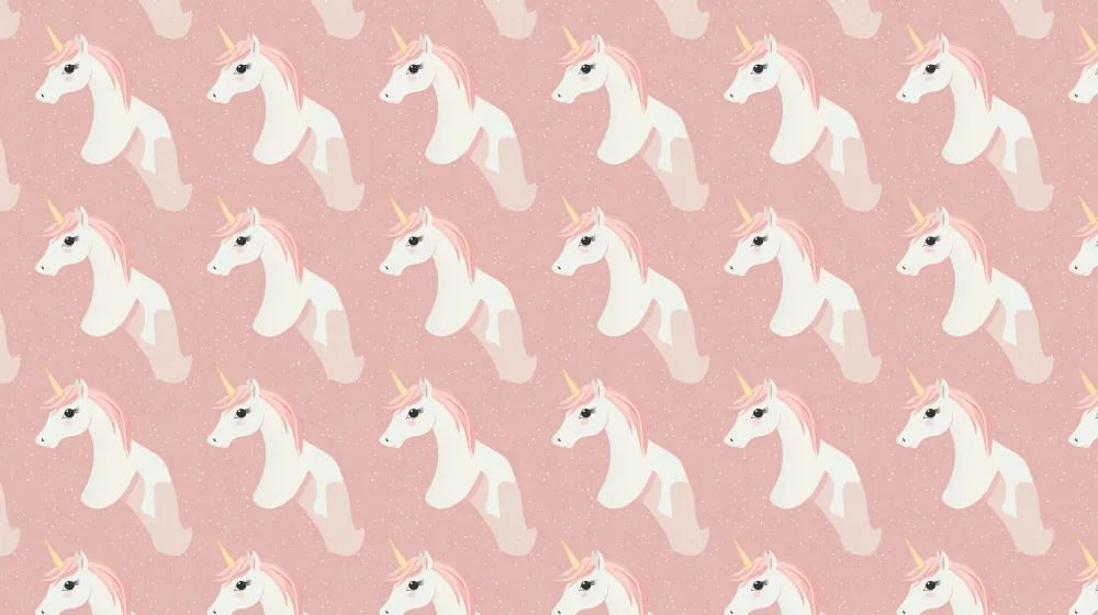 Papel de parede crianç com padrões | Unicórnios em fundo rosa suave