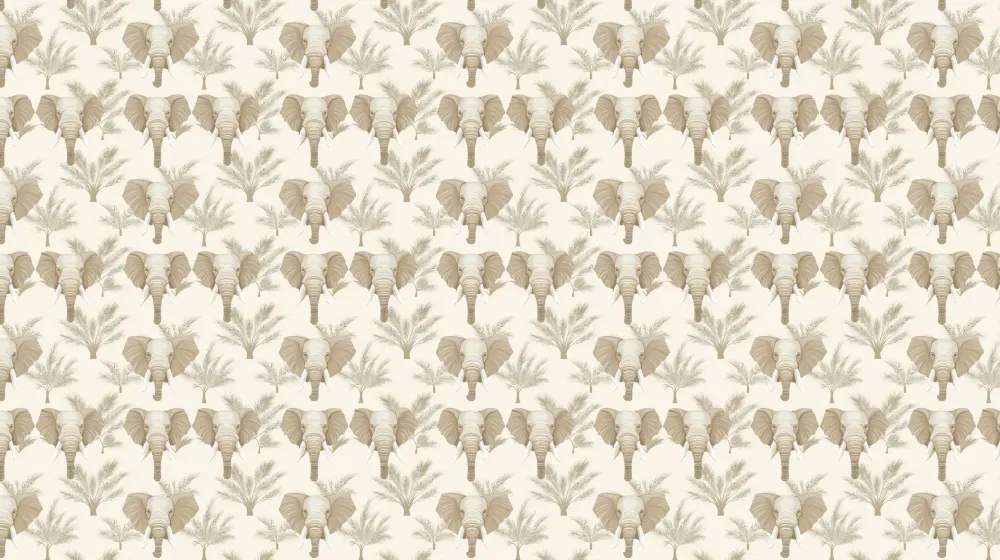 Papel de parede crianç com padrão | Elefantes majestosos em fundo creme
