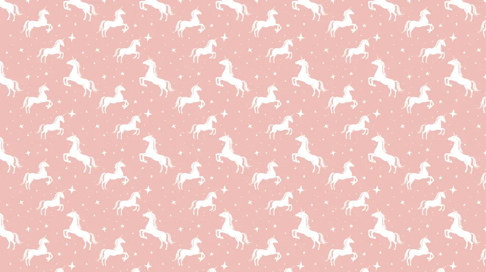 Papel de parede crianç com padrão | Unicórnios brancos em fundo rosa