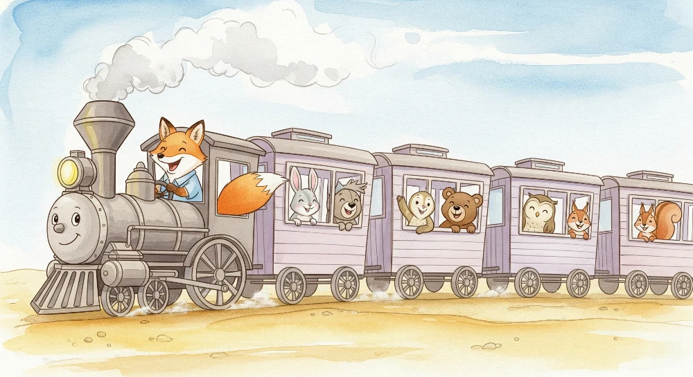 Papel de parede crianç | Comboio alegre com animais divertidos