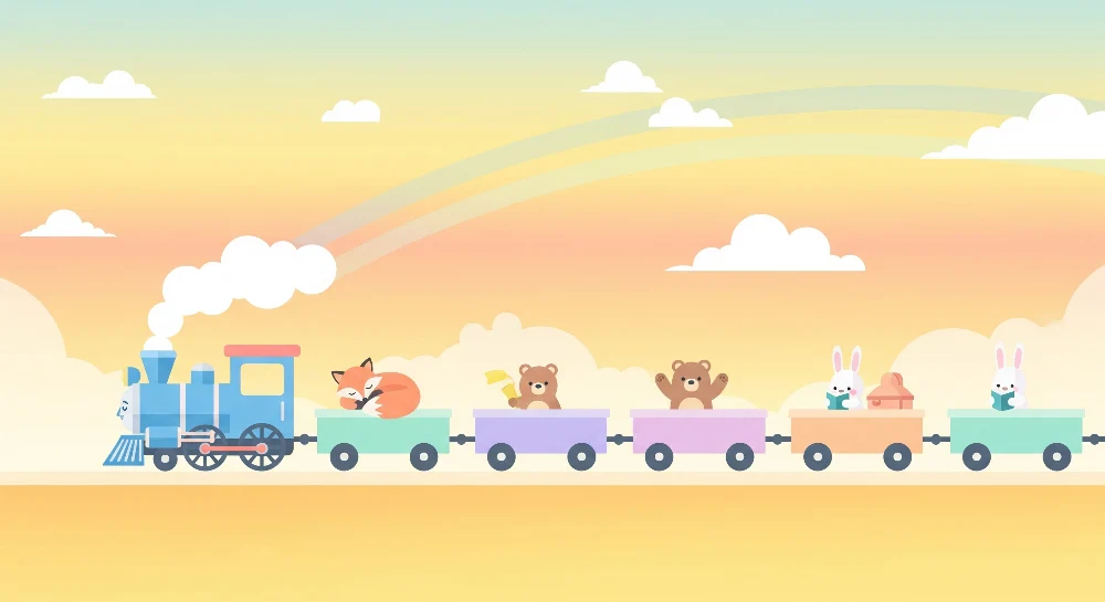 Papel de parede crianç | Comboio colorido com animais felizes em viagem