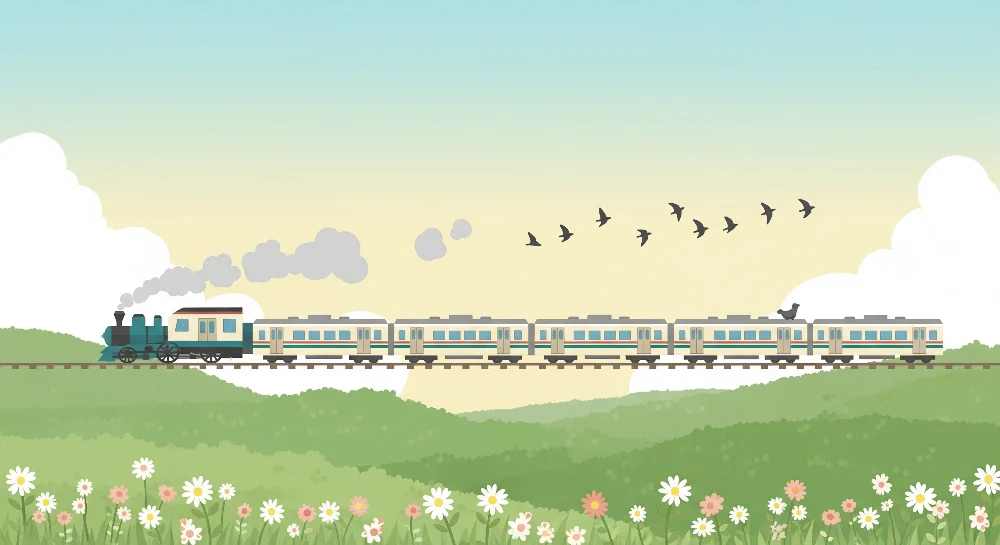 Papel de parede crianç | Comboio colorido viajar por colinas verdejantes