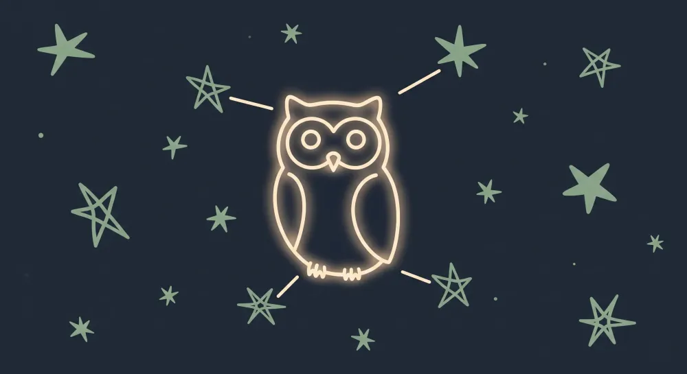 Papel de parede crianç | Coruja luminosa e estrelas