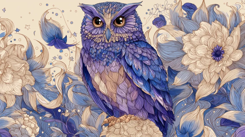 Papel de parede crianç | Coruja majestosa no meio das flores