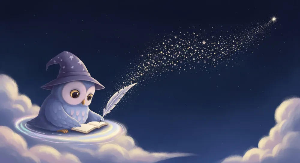 Papel de parede crianç | Coruja mágica escrevendo sob as estrelas