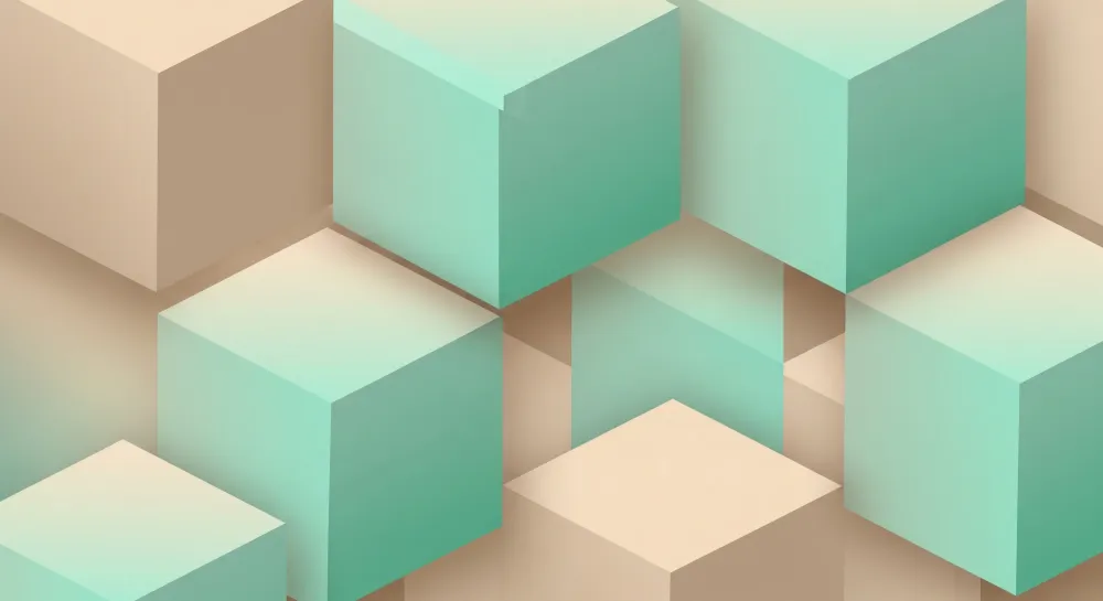 Papel de parede crianç | Cubos geométricos em menta e bege
