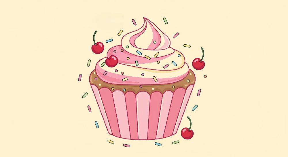 Papel de parede crianç | Cupcake colorido com cerejas e purpurina
