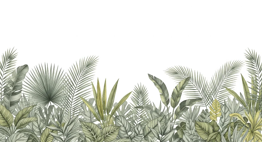 Papel de parede crianç | Delicada folhagem tropical em tons de verde
