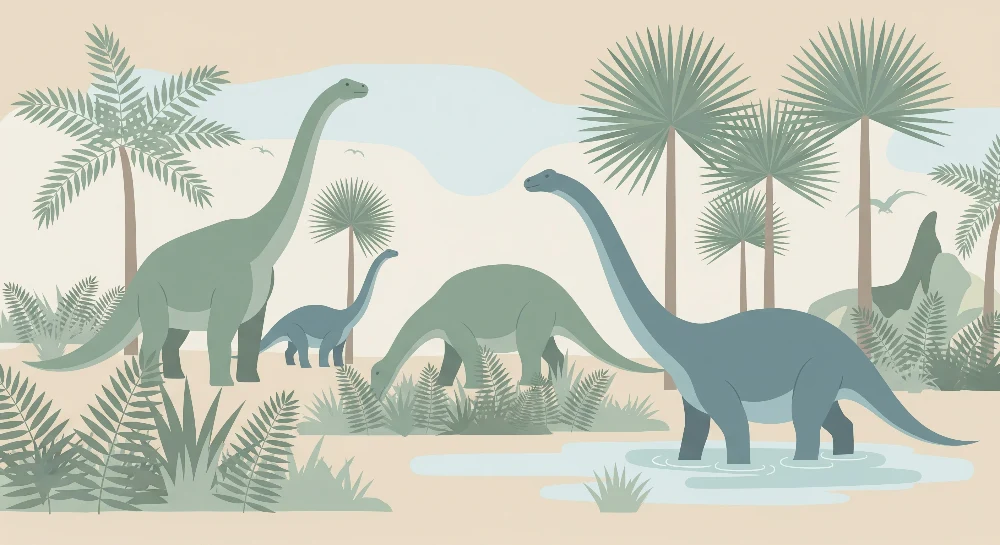 Papel de parede crianç | Dinossauro majestoso num cenário pré-histórico