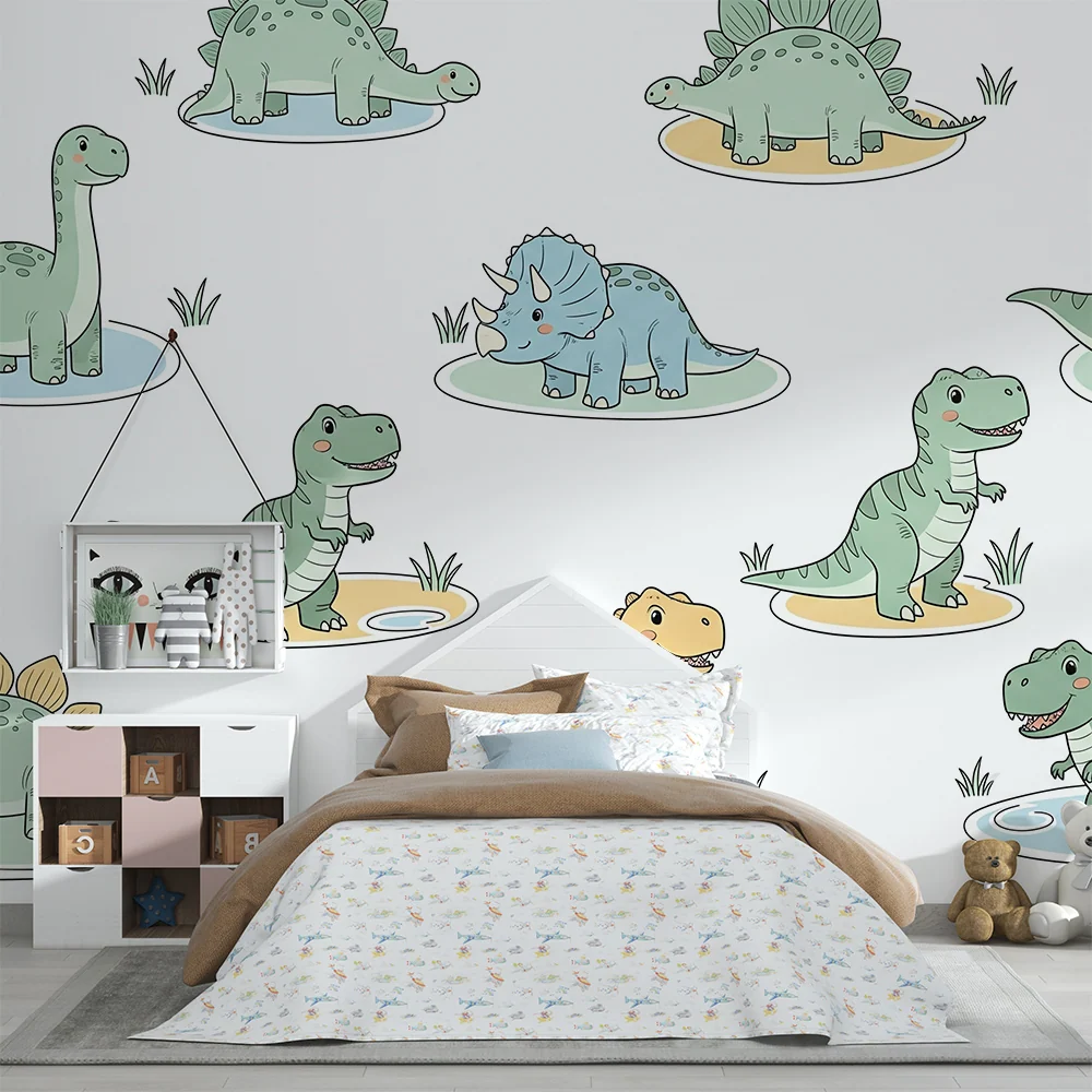 Papel de parede crianç | Dinossauros divertidos num ambiente lúdico
