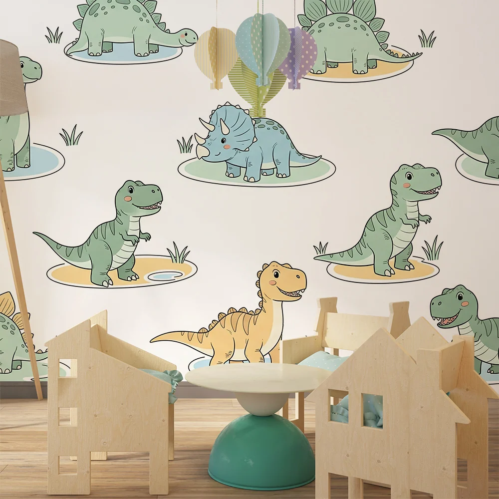 Papel de parede crianç | Dinossauros divertidos num ambiente lúdico
