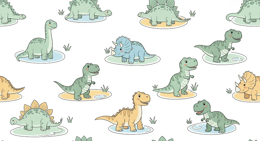 Papel de parede crianç | Dinossauros divertidos num ambiente lúdico