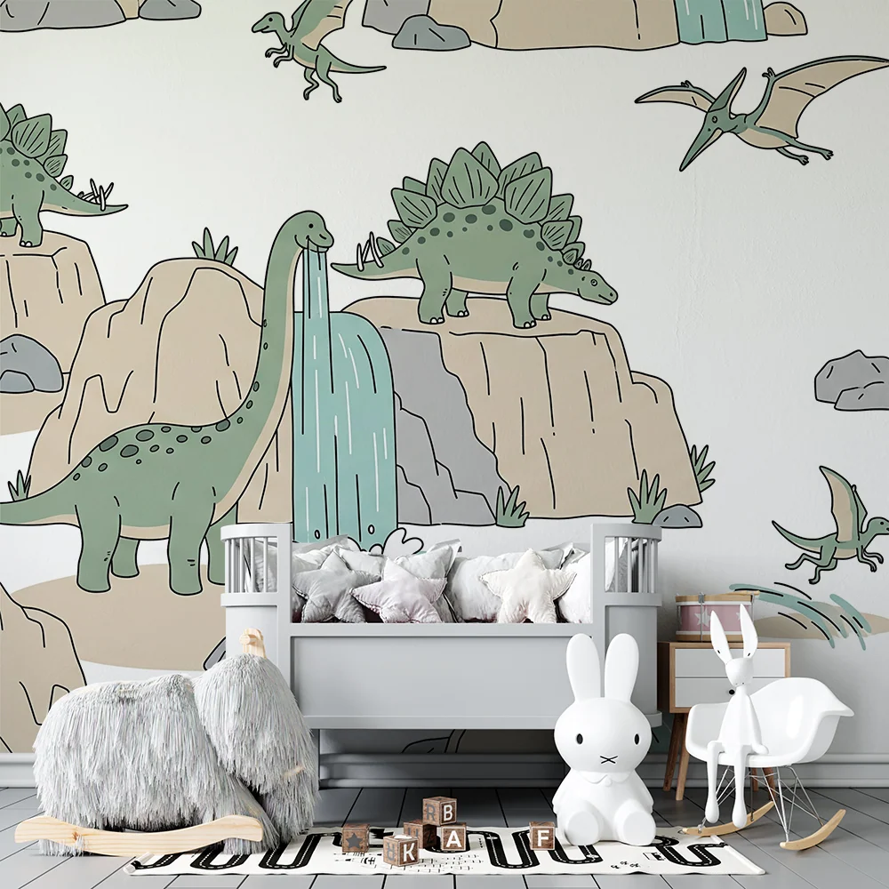 Papel de parede crianç | Dinossauros e paisagens pré-históricas com quedas de água