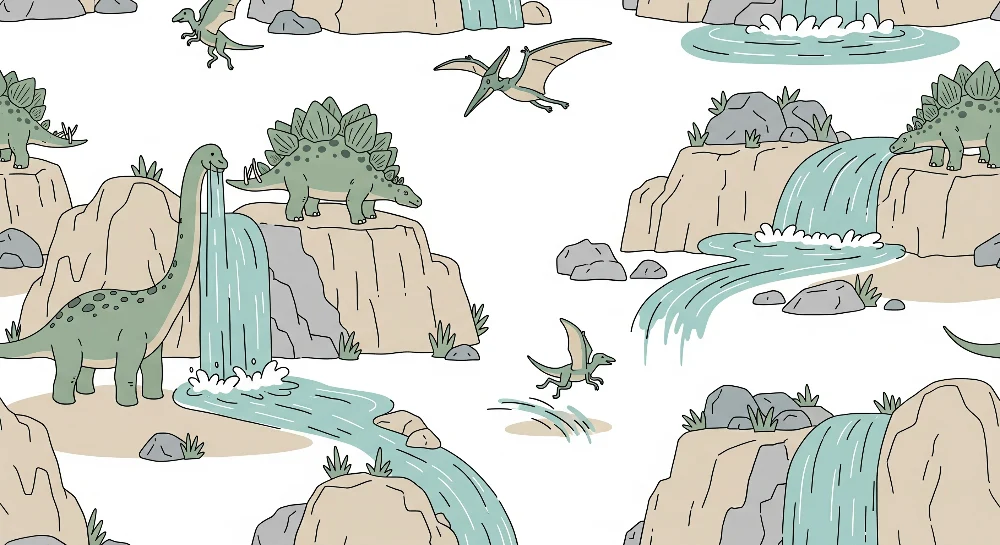 Papel de parede crianç | Dinossauros e paisagens pré-históricas com quedas de água