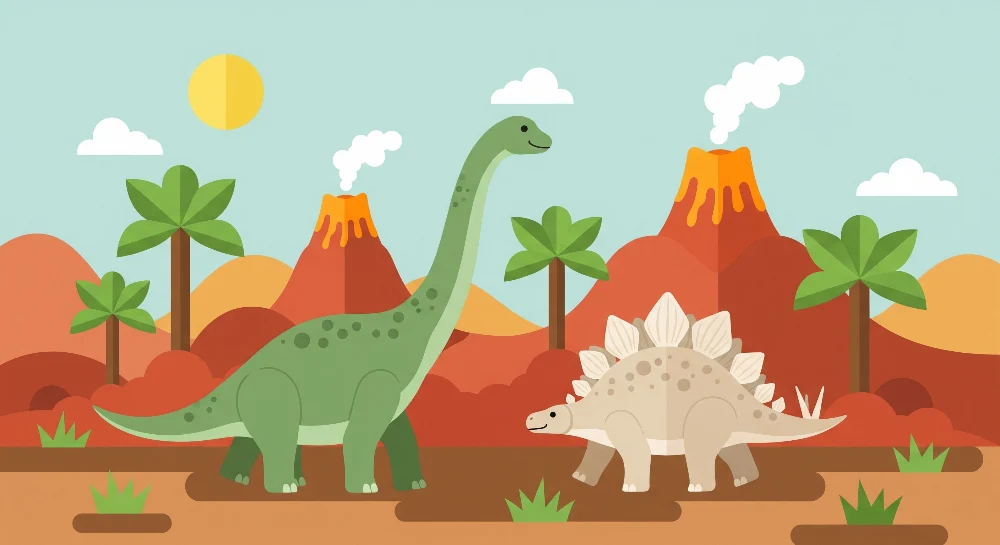Papel de parede crianç | Dinossauros e vulcões coloridos