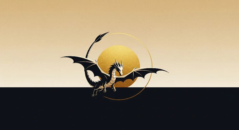 Papel de parede crianç | Dragão majestoso em fundo dourado e preto