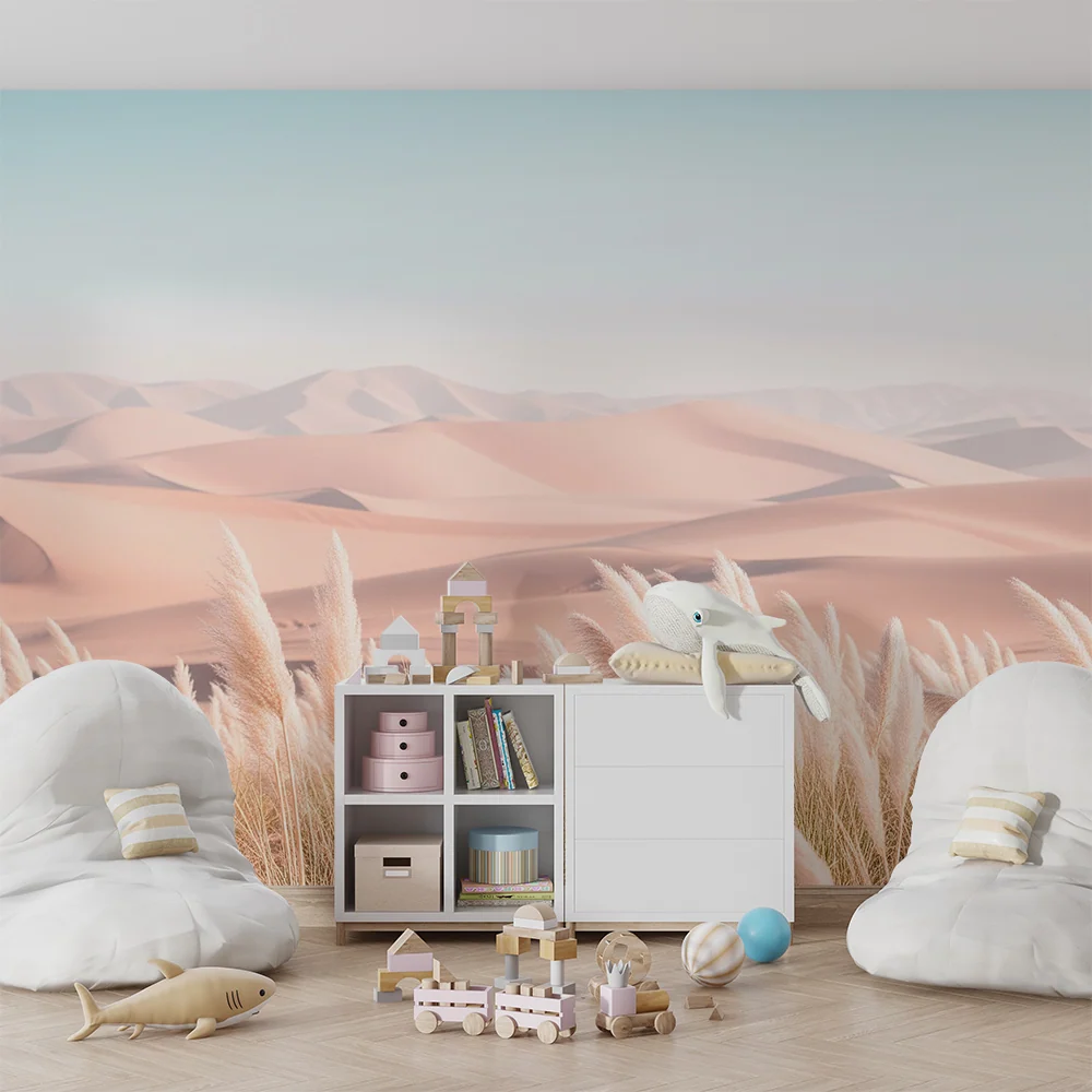 Papel de parede crianç | Dunas de areia e ervas pampas sob um céu pastel