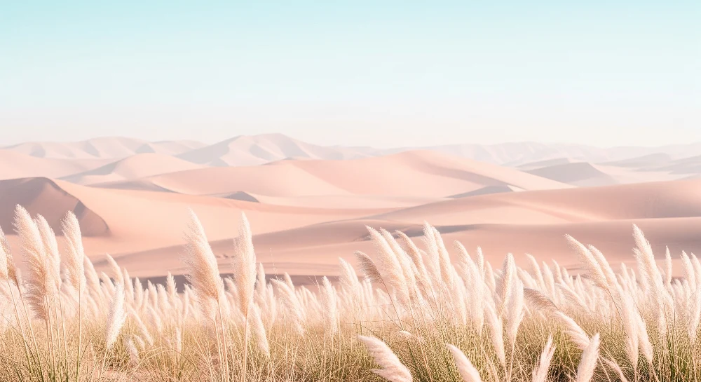 Papel de parede crianç | Dunas de areia e ervas pampas sob um céu pastel