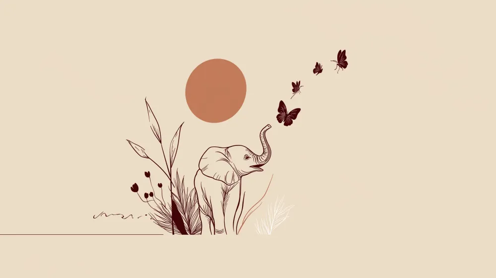 Papel de parede crianç | Elefante alegre e borboletas coloridas