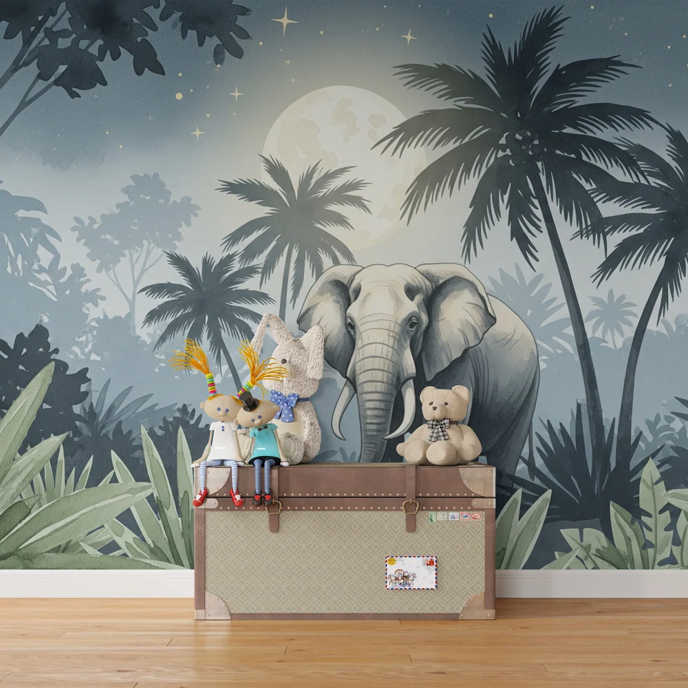 Papel de parede crianç | Elefante majestoso sob lua