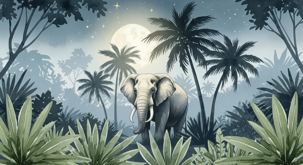 Papel de parede crianç | Elefante majestoso sob lua