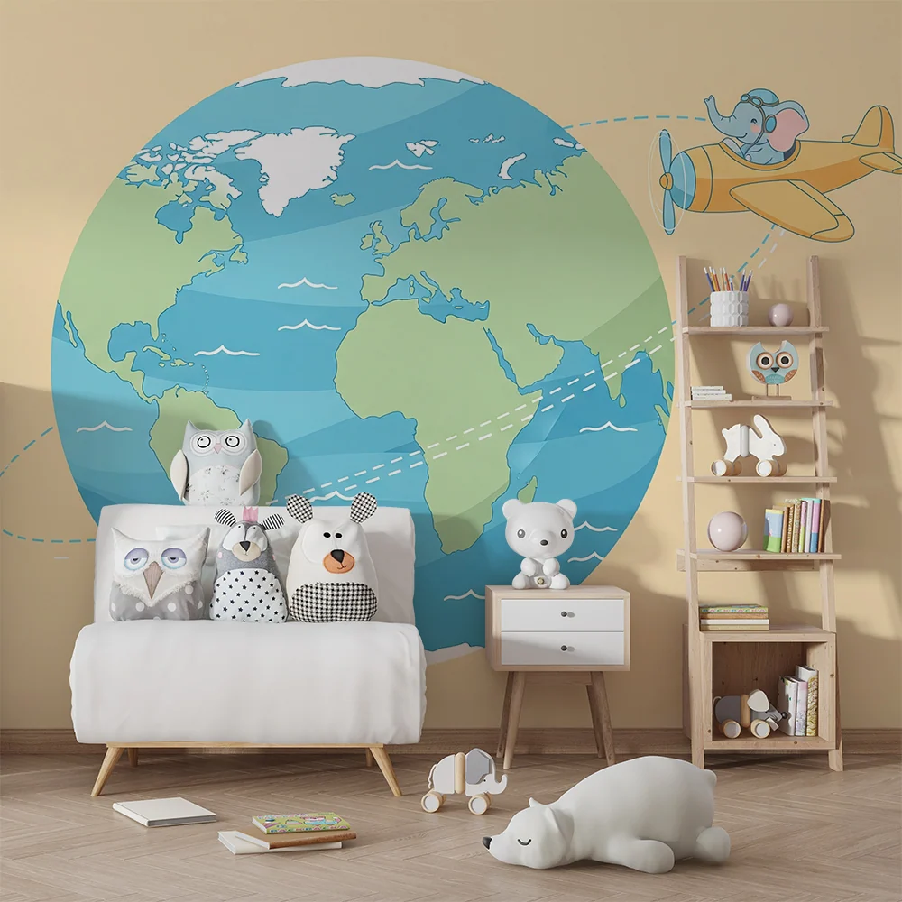 Papel de parede crianç | Elefante piloto sobrevoando o mundo
