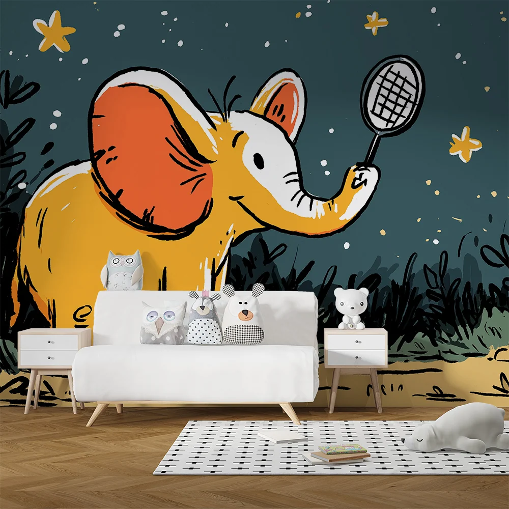 Papel de parede crianç | Elefante sonhador sob as estrelas