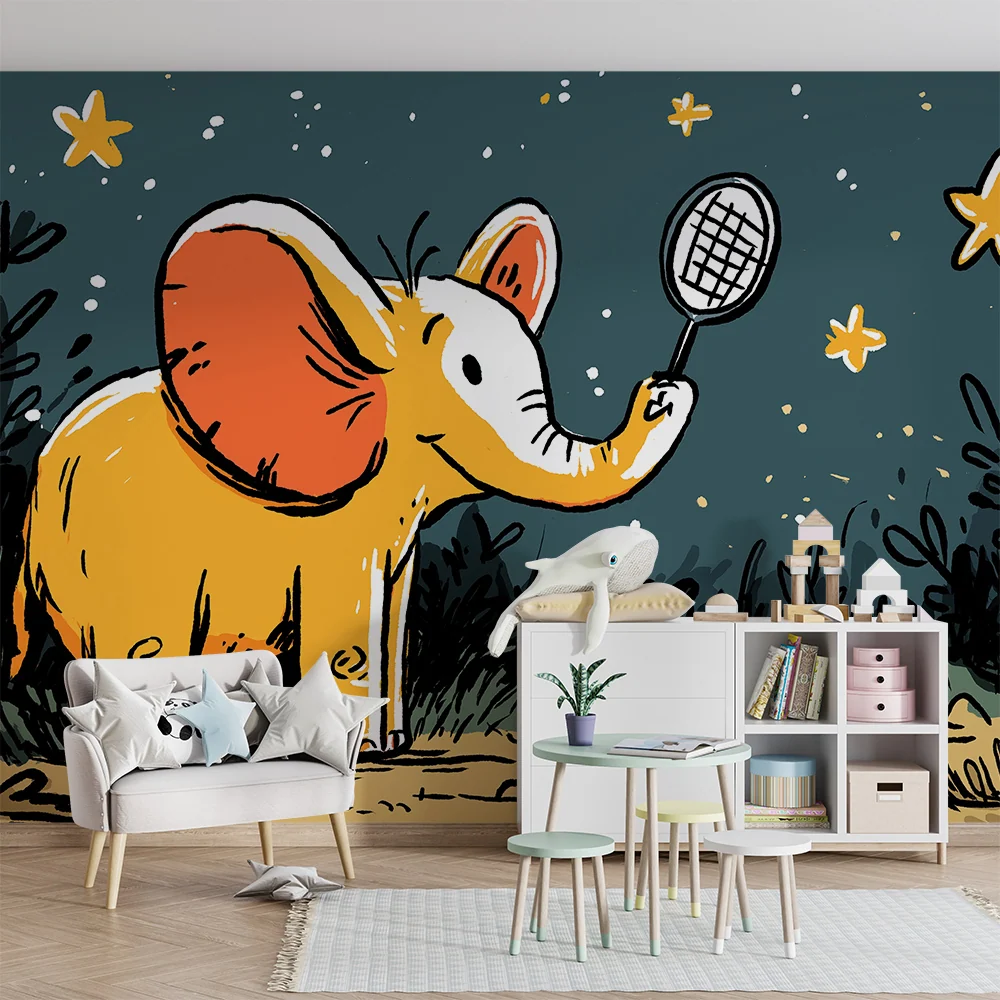 Papel de parede crianç | Elefante sonhador sob as estrelas