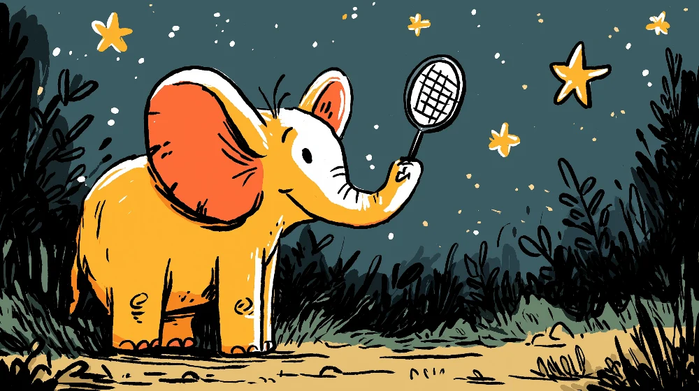 Papel de parede crianç | Elefante sonhador sob as estrelas