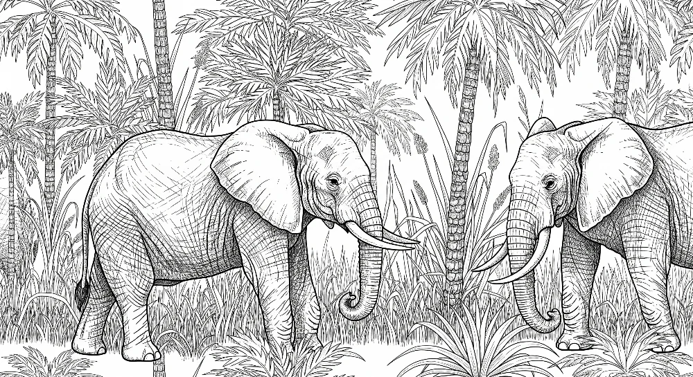 Papel de parede crianç | Elefantes majestosos numa selva tropical