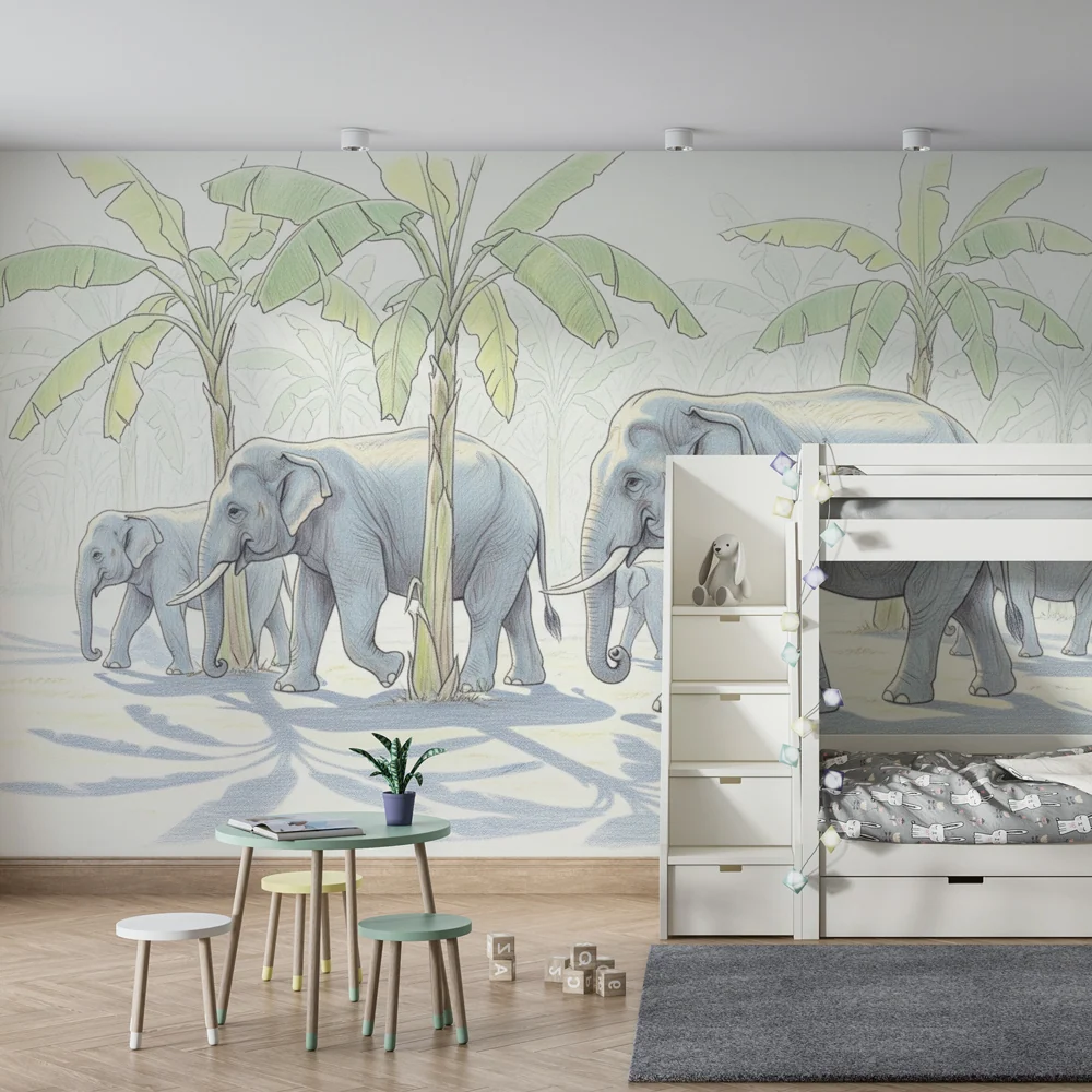 Papel de parede crianç | Elefantes na selva