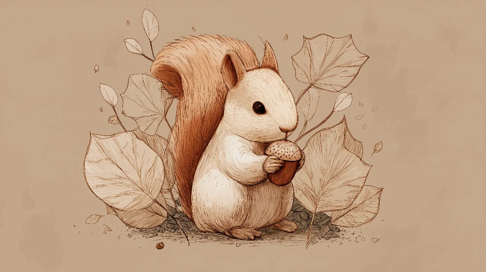 Papel de parede crianç | Esquilo fofo com uma bolota em um cenário natural