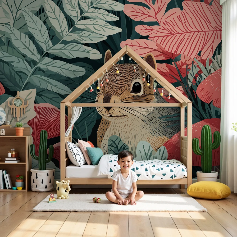 Papel de parede crianç | Esquilo em uma floresta encantada