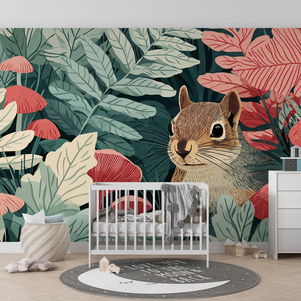 Papel de parede crianç | Esquilo em uma floresta encantada