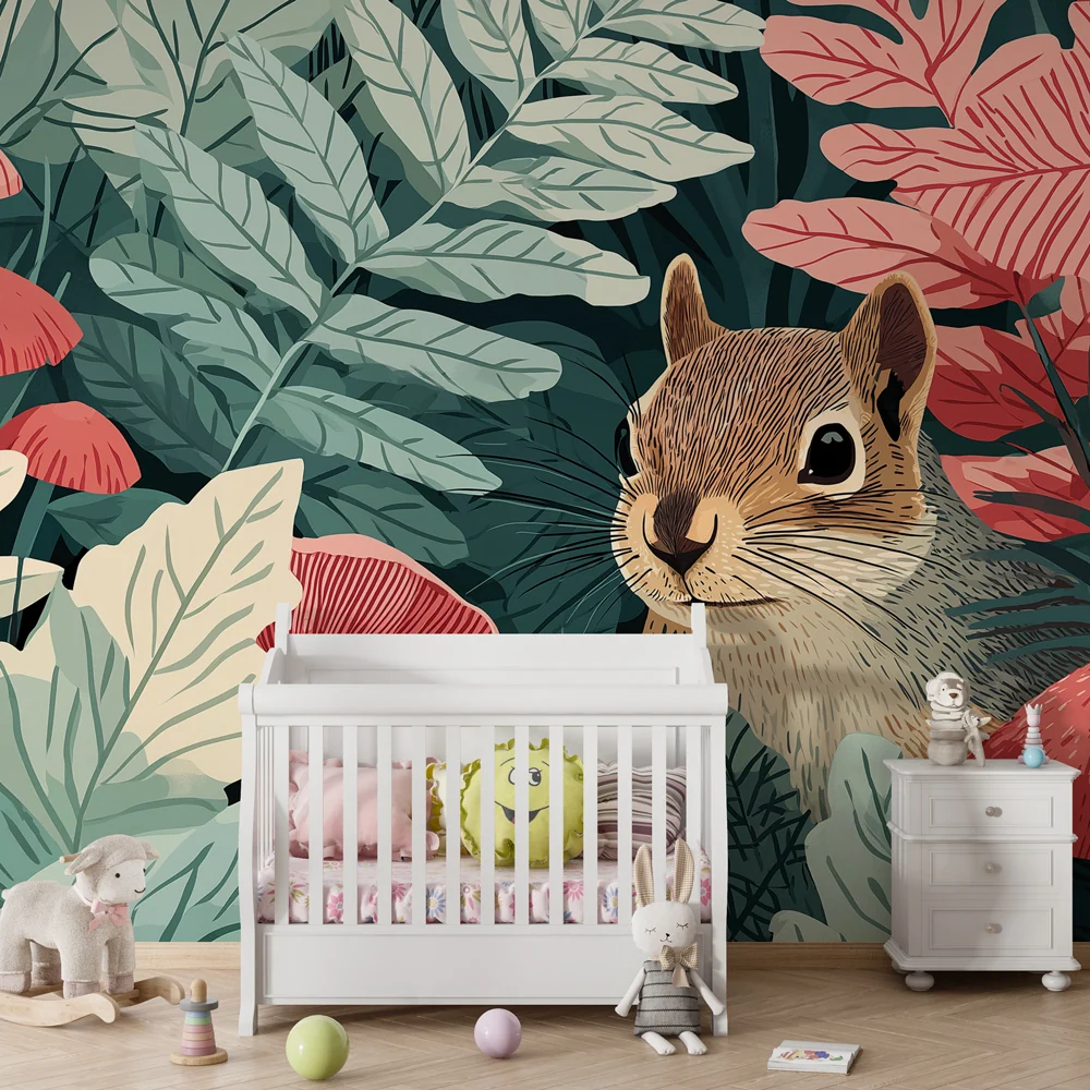 Papel de parede crianç | Esquilo em uma floresta encantada