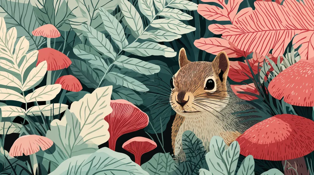 Papel de parede crianç | Esquilo em uma floresta encantada