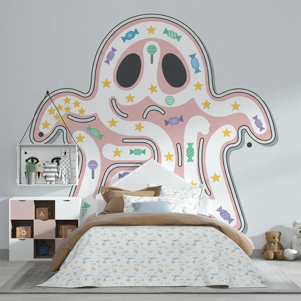 Papel de parede crianç | Fantasma lúdico com doces coloridos e estrelas