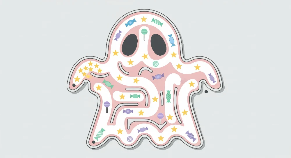 Papel de parede crianç | Fantasma lúdico com doces coloridos e estrelas