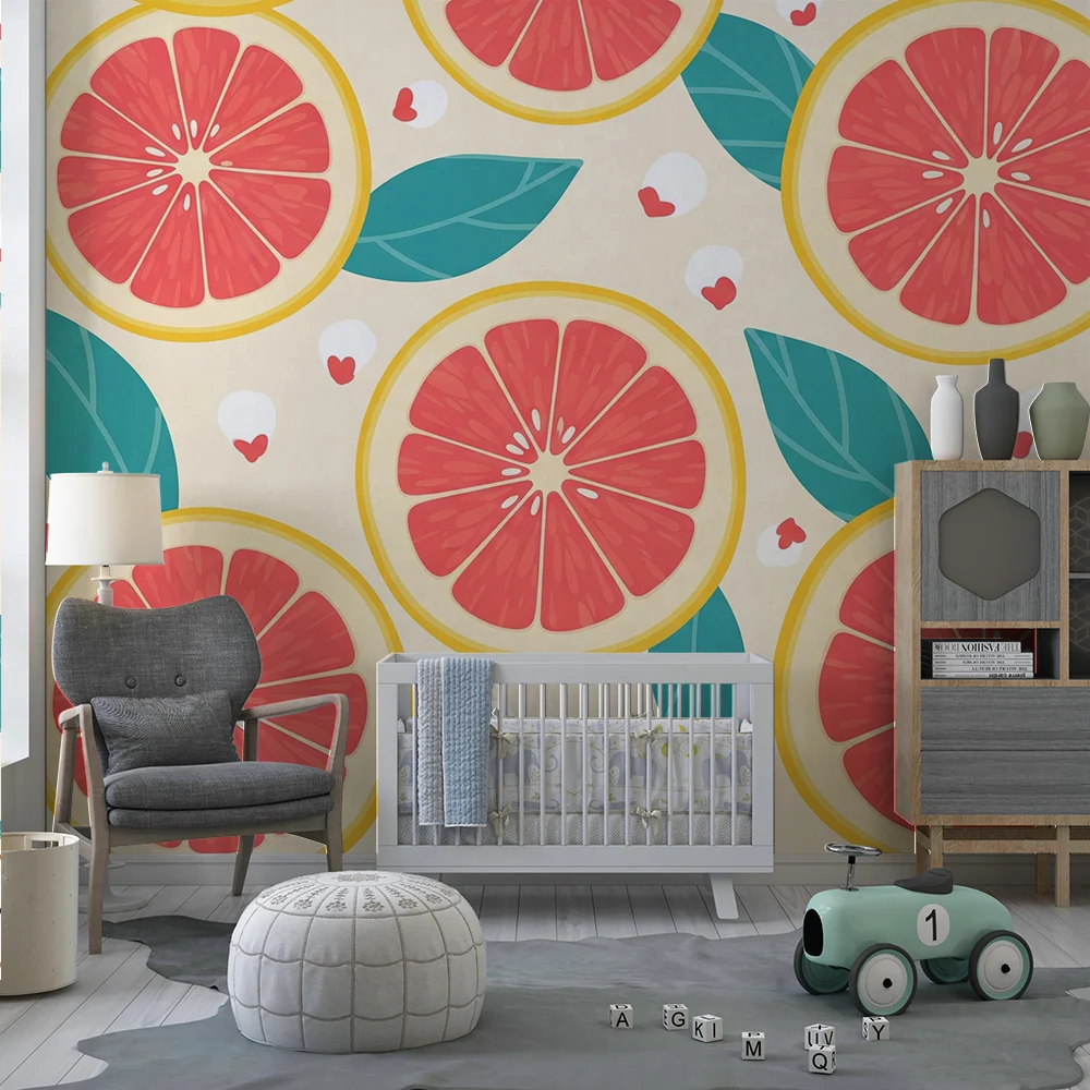 Papel de parede crianç | Fatias coloridas de toranja com folhas verdes