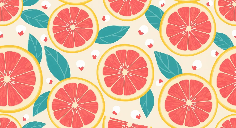 Papel de parede crianç | Fatias coloridas de toranja com folhas verdes