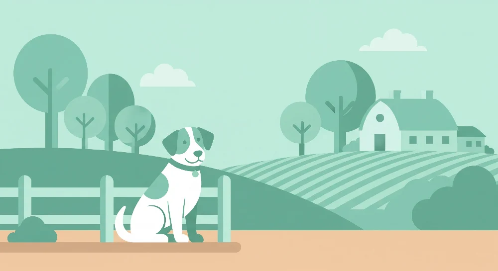 Papel de parede crianç | Cão feliz num cenário pastoral