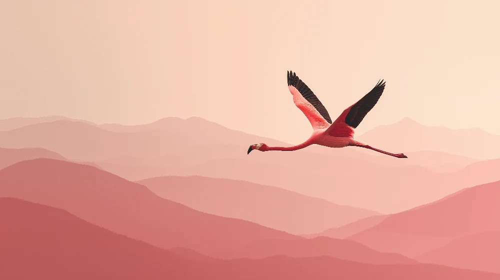 Papel de parede crianç | Flamingo rosa sobre fundo de montanhas suaves