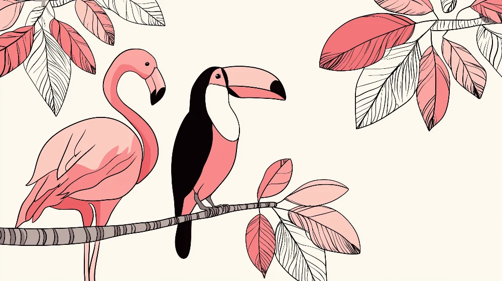 Papel de parede crianç | Flamingos e tucanos coloridos