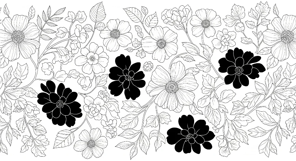 Papel de parede crianç | Flores em preto e branco com padrões delicados