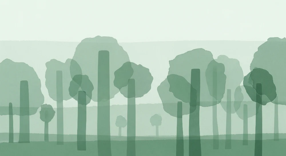 Papel de parede crianç | Floresta calmante com árvores estilizadas em tons de verde