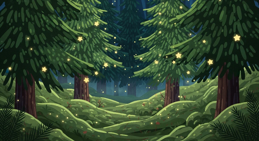 Papel de parede crianç | Floresta encantada com estrelas brilhantes