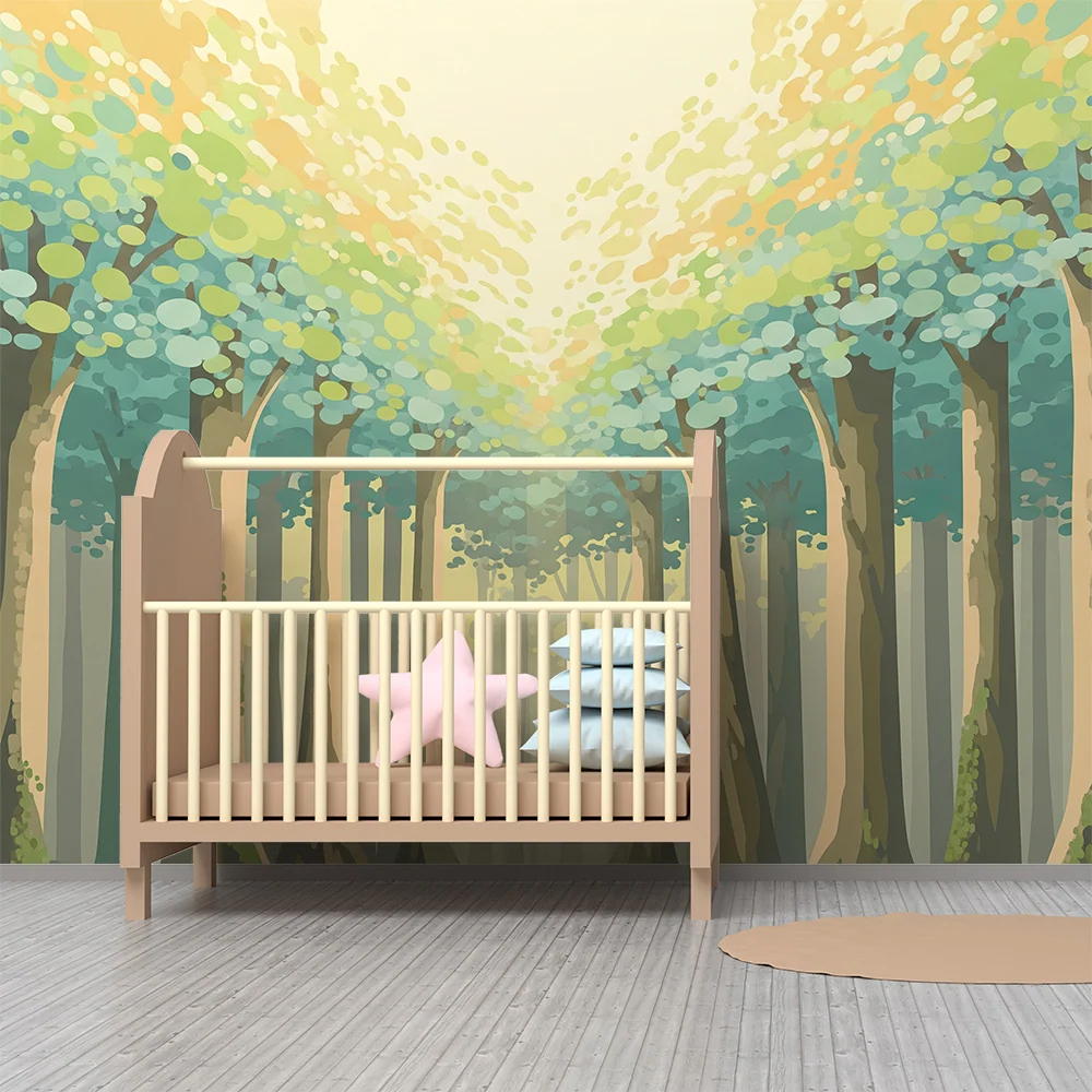 Papel de parede crianç | Floresta encantada com árvores de folhagem suave